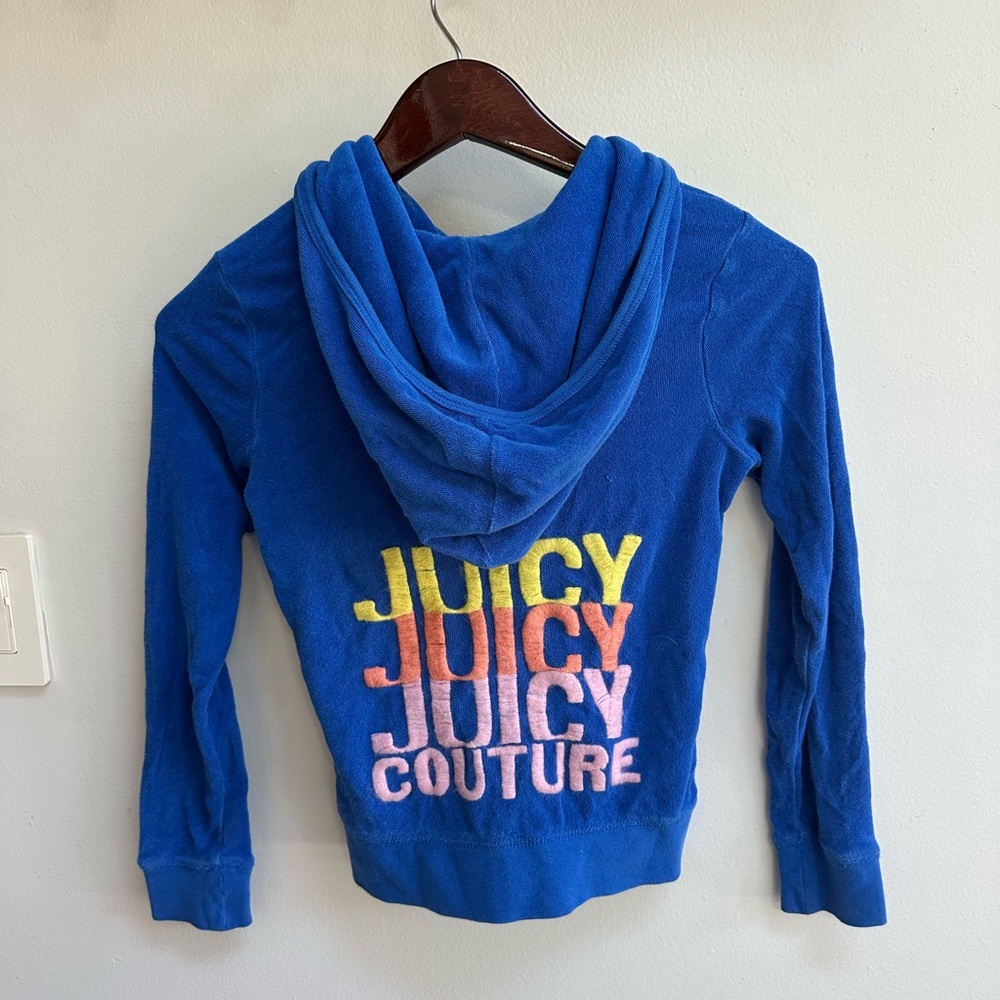 Juicy Couture terry cloth bright blue embroidered hoodie child’s size 10